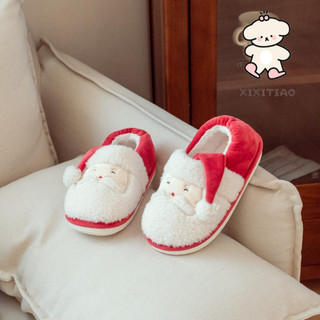 Xixitiao Đêm Giáng Sinh Nai Sừng Tấm Thời Trang Ấm Áp Nhà Cotton Đế Mềm Dép Bé Trai Bé Gái Mùa Đông