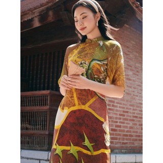 Áo dài cách tân in họa tiết chim én phối tay lỡ AD226