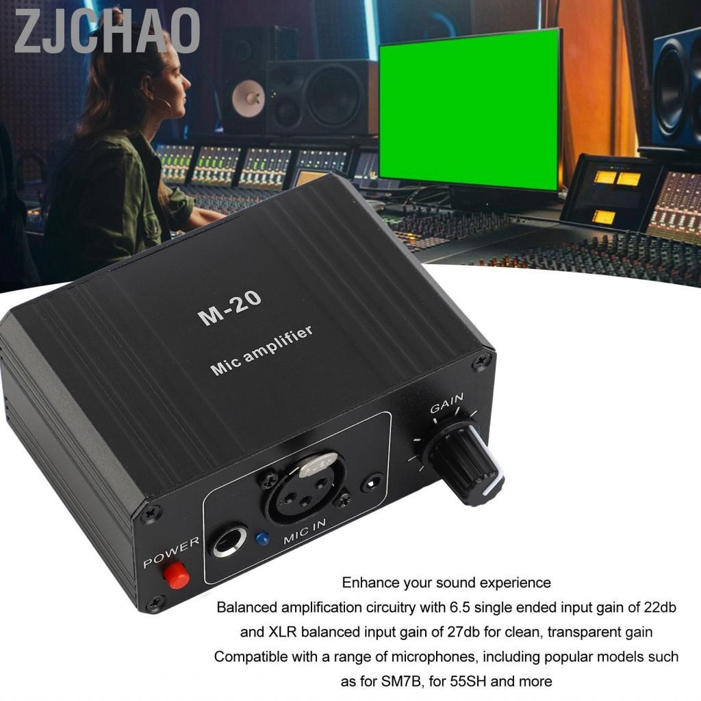Zjchao Micro Preamp Mic Gain Booster 48V Power XLR đầu ra cho động và thiết bị ngưng tụ