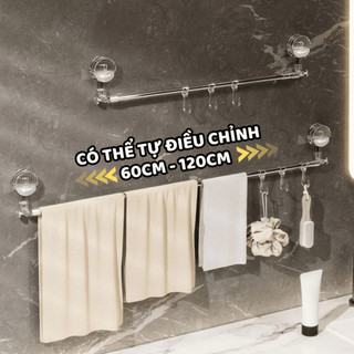 Giá Treo Khăn Nhà Tắm Cốc Hút Góc Tường Xoay 180 Độ, Thanh Treo Đa Năng Kèm Móc Tăng Giảm Chiều Dài NGÓI HOME - KNT03