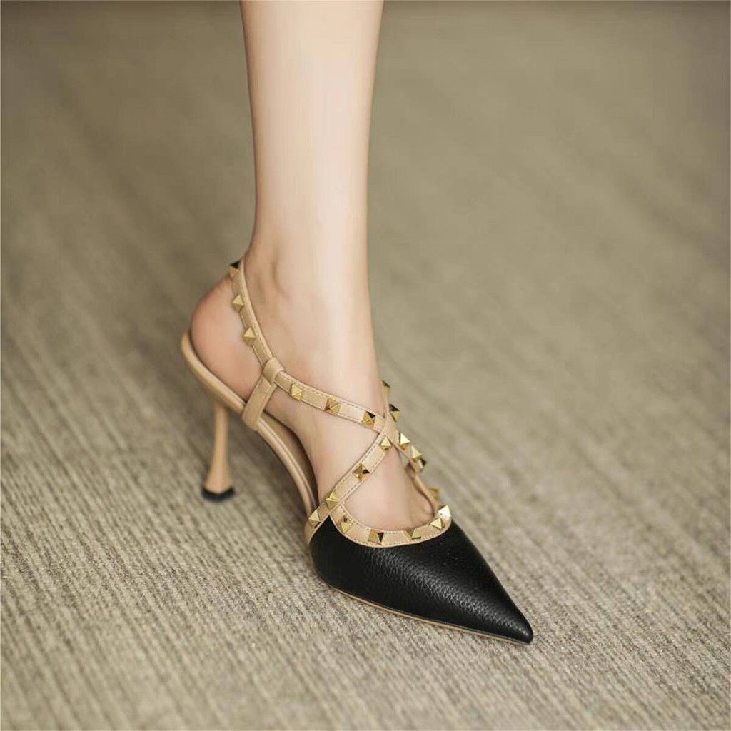 Gợi Cảm Ren Đinh Tán Mũi Nhọn Giày Cao Gót Stiletto Sandal Nữ