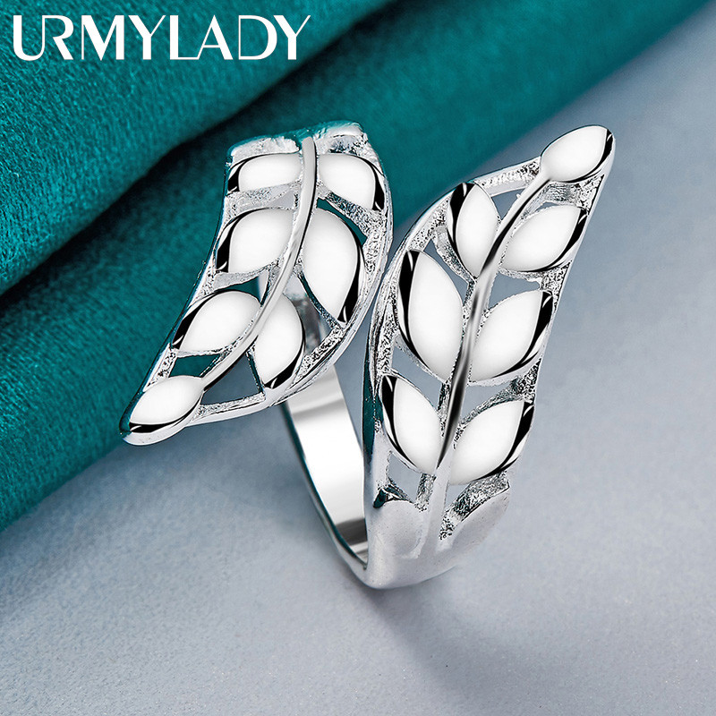 URMYLADY 925 Lá Bạc Mở Nhẫn Nữ Cưới Đính Hôn Thời Trang Quyến Rũ Trang Sức