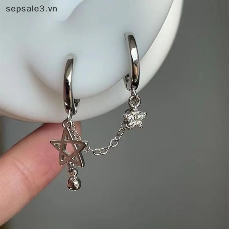# Sepsale # 1 Chiếc Màu Bạc Sao Dây Xích Đôi Tai Xương Tai Móng Tay Y2K Thời Trang Hottie Bông Tai Nữ Trang Sức.