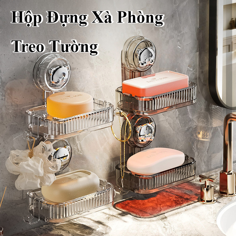 Hộp Đựng Xà Phòng Treo Tường,Kệ đựng xà phòng gắn tường có khay thoát nước tiện dụng,Không đục lỗ