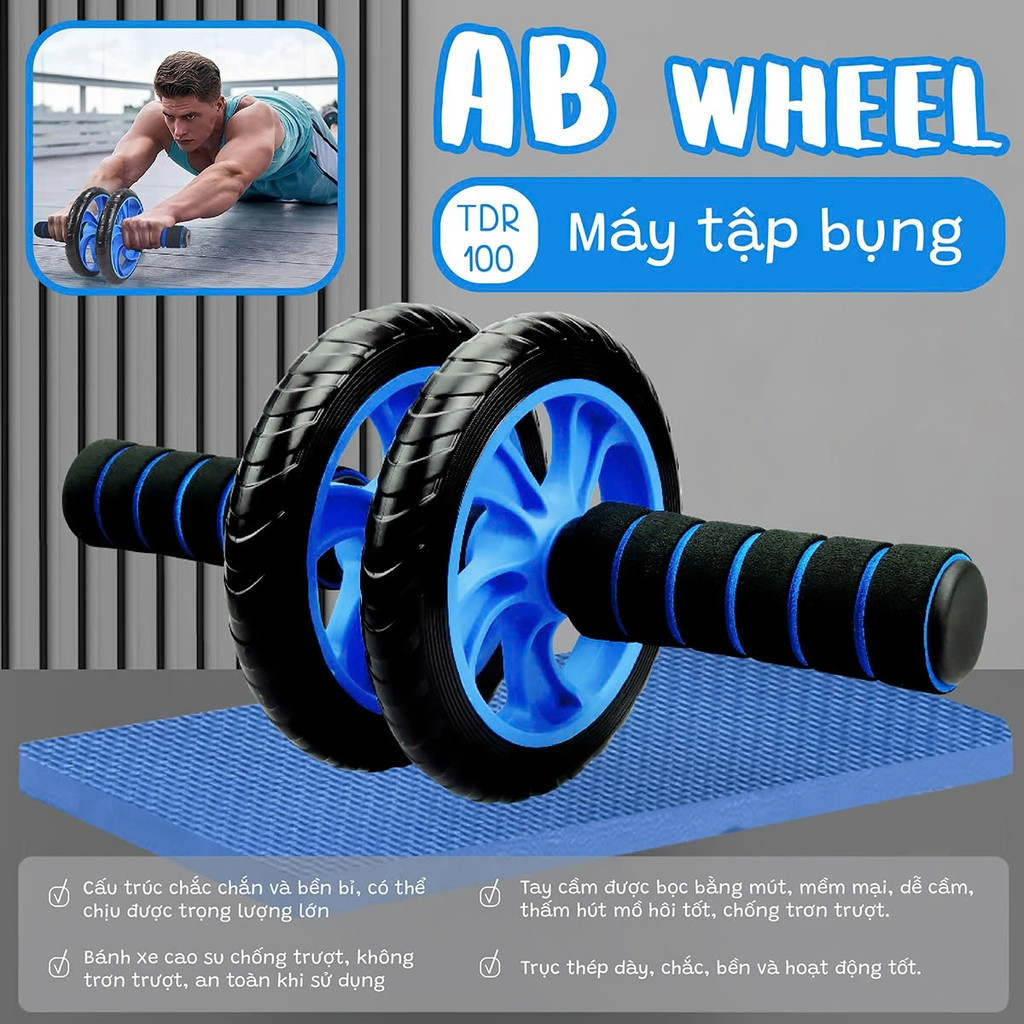 Ảnh -BG- TDR-100  Lăn Tập Bụng 2 Bánh luyện tập săn chắc CƠ Bụng, hỗ trợ thăng bằng 2