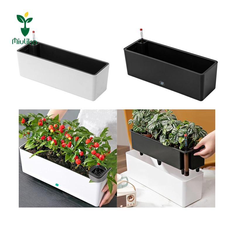 Miulika Hình Chữ Nhật Tự Tưới Cây Chậu Trang Trí Chậu Cây Hai Lớp Hộp Cửa Sổ Cho Cây Trong Nhà