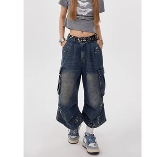 Esea Quần jean nam tay ngắn phong cách hip-hop đường phố cao cấp kiểu Mỹ thiết kế eo cao phong cách trung tính quần short denim nhiều túi