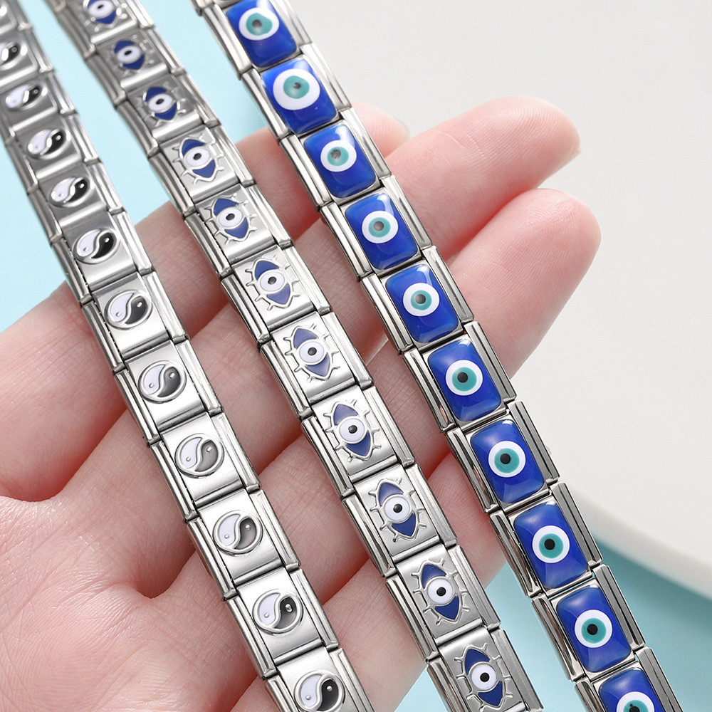 9 * 10mm Thép không gỉ Họa Tiết Mắt Vuông Vòng Tay Mô Đun Handmade DIY Vòng Tay Ý Vòng Tay Trang Sức Phụ Kiện
