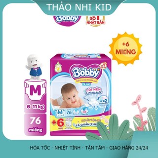 ( ủy quyền cty unicharm) Tã dán Bobby S80/M76/L68/XL62/XXL56 mới- Lõi nén cotton-soft mỏng thần kì