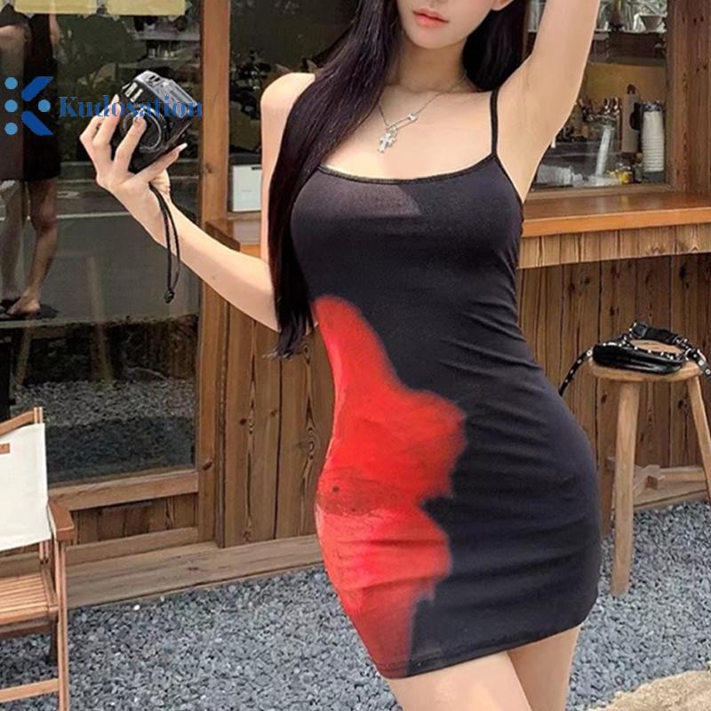 Kudosation Mùa Hè 2025 Mới Nữ Ống Đầm Không Tay Thời Trang In Hoa Dây Đeo Ôm Dài Gợi Cảm Đầm Đẹp