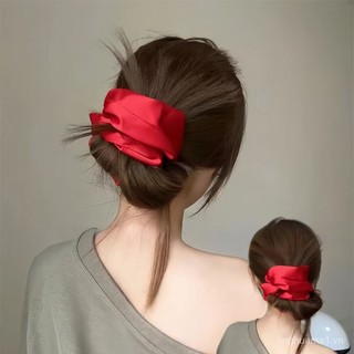 [Giảm giá hấp dẫn] Dây buộc tóc satin đỏ retro Giáng sinh, phụ kiện tóc Pháp, dây buộc tóc co giãn cho phụ nữ, dây buộc tóc đuôi ngựa thanh lịch 3AWE