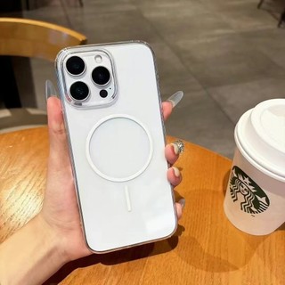 Ốp điện thoại không gian trong suốt cuộn dây từ tính mạnh mẽ cho IPhone 16 15 14 13 12 Pro Max Vỏ Acrylic Nút mạ điện Vỏ bảo vệ chống rơi