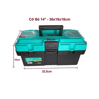 Hộp đựng công cụ đồ nghề 14 inch 36x18x18cm Gofuther - Thùng đồ nghề đựng dụng cụ linh kiện màu xanh