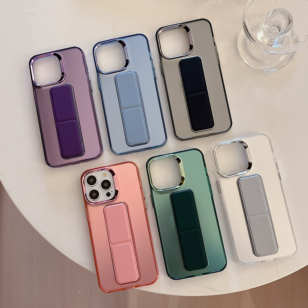 Nhiều Màu Mạ Gấp Giá Đỡ Ốp Lưng Điện Thoại iPhone 17 Pro Max 16 Plus 15 14 13 12 11 Pro Max Bảo Vệ Toàn Diện Chống Sốc Bảo Vệ Vỏ Acrylic