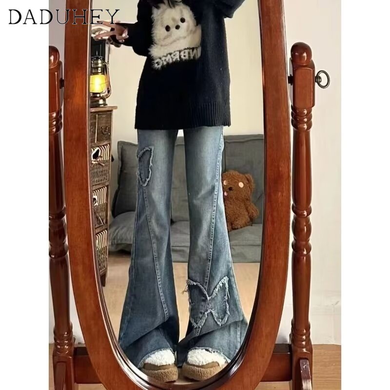 Ảnh DaDuHey New American Ins High Street Retro Micro-flare Jeans Niche High Waist Wide Leg Pants plus Size Trousers 3