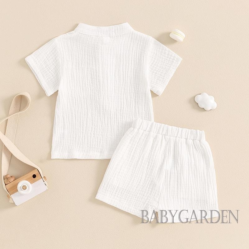 Baga-6 tháng-4year Bé Trai Bộ 2 Quần Áo Cổ Tròn Tay Ngắn + Quần Short Eo Co Giãn