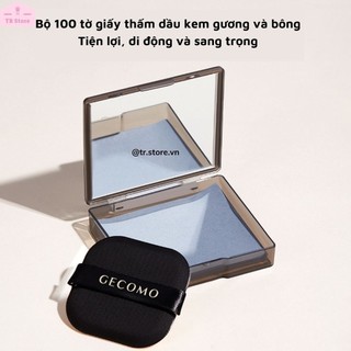 Giấy Thấm Dầu Gecomo 100 Tờ Than Tre Hoạt Tính - Kèm Hộp Gương & Bông Mút Tiện Lợi
