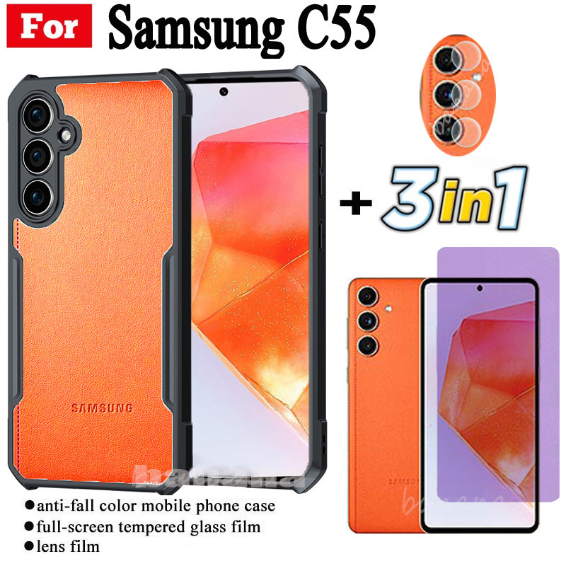 Ốp Điện Thoại Chống Sốc 3 Trong 1 Samsung C55 Cho Samsung A55 M55 A35 A15 A05 A05S A54 A34 A24 A52 A72 A04 A04E A03 A03S A14 A13 A12 Kính Cường Lực Và Ống Kính Chống Tia Xanh