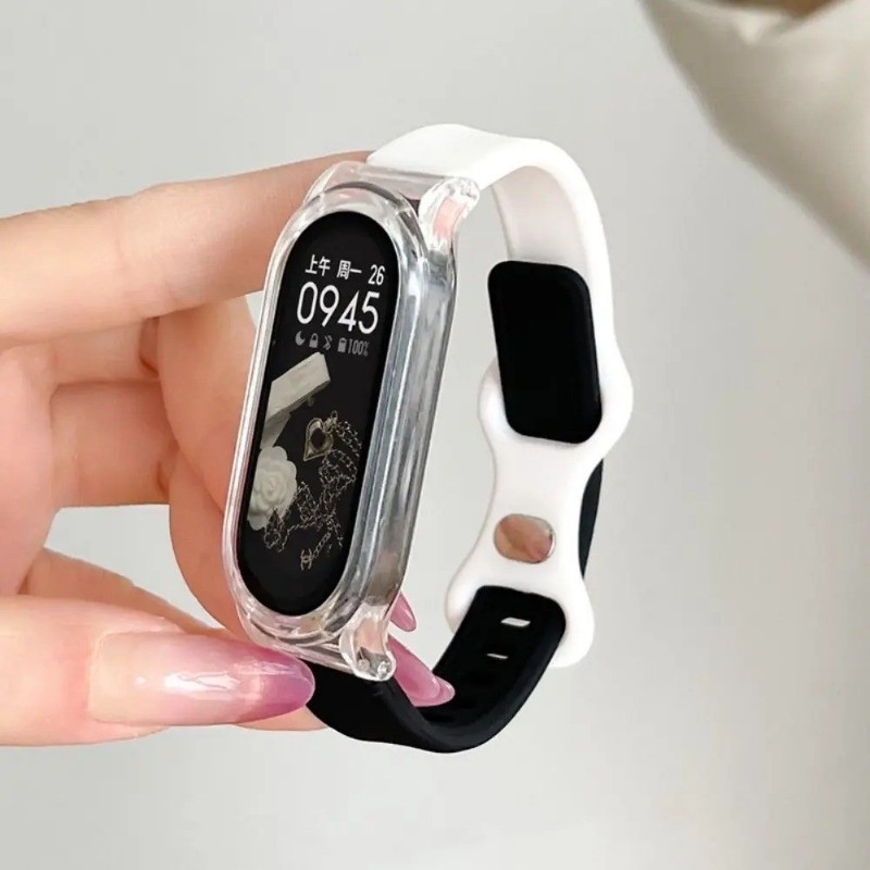 Ốp lưng trong suốt + Dây đeo cho Xiaomi Mi Band 10 9 8 7 6 5 4 3 NFC Dây đeo thoáng khí Vòng tay mềm cho phụ kiện dây đeo cổ tay Mi Band 9