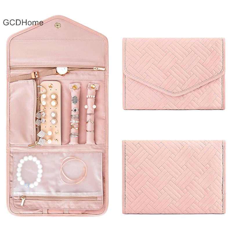 Gcdhome Có Thể Gập Lại Hộp Trang Sức Cuộn Du Lịch Trang Sức Tổ Chức Di Động Cho Hành Trình Bông Tai Vòng Cổ Thổ Cẩm Túi Bảo Quản HOT