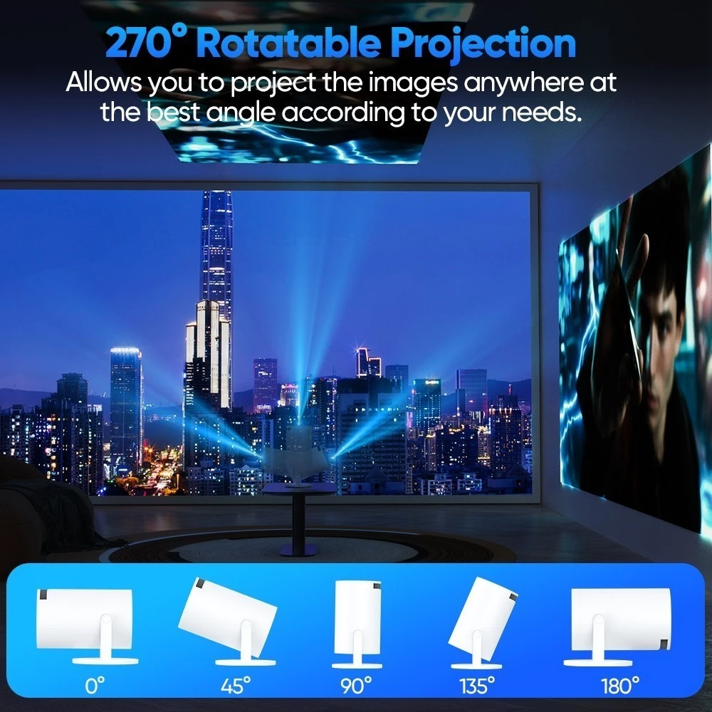 Máy chiếu Mini di động GOOJODOQ Android 11 Xoay miễn phí 270 ° Bluetooth 5.0 Màn hình lớn
