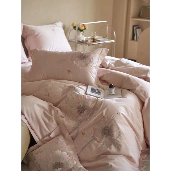 (L4278)Bộ Chăn Ga Gối Lụa Thêu Tinh Xảo. Mầu Sắc Nhẹ Nhàng Trang Nhã - MemMinbedding Luxury