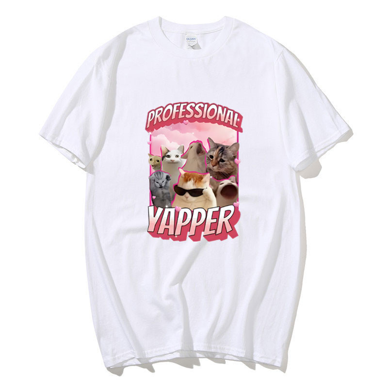Ngộ nghĩnh Chuyên Nghiệp Ypper Meme Cat Graphic Áo nam Thời Trang Vintage Tay Ngắn Áo 100% Cotton Áo Thun Thoải Mái
