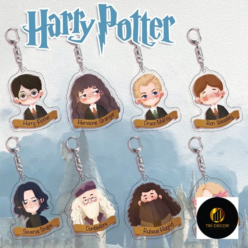 Harry Potter Hoạt Hình Móc Chìa Khóa Hermione Ron Dumbledore Snape Hagrid Ginny Luna Malfoy Acrylic Mặt Dây