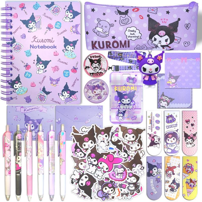 Dòng đồ dùng học tập Kuromi Quà tặng Kawaii bao gồm hộp bút chì hoạt hình bút bi dán móc khóa