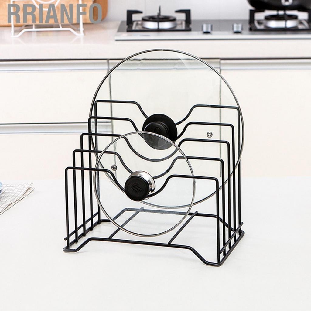 Rrianfo Chopping Board Storage Rack Iron 4 Slots Integrated Pot Lid Holder for Kitchen Countertop