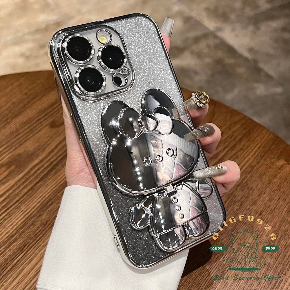 Mạ giá đỡ gương thỏ Vỏ điện thoại iphone15 Pro MAX 14 13 12 11 XR XS MAX cho vỏ iPhone Vỏ mềm TPU silicon Vỏ bảo hiểm toàn diện chống sốc