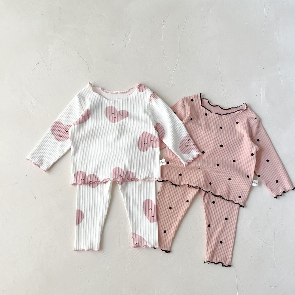 Bé Gái Ice Silk Ribbed Loungewear Phù Hợp Với Phong Cách Mới Bé Gái Dài Tay Bộ Đồ Ngủ Băng Nấm Cạnh Hai Mảnh Phù Hợp Với SKDR