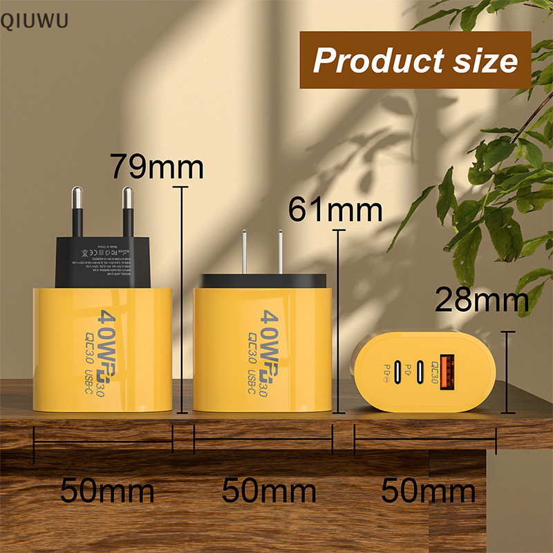 Bộ sạc nhanh USB C QIUWU 40W 3.0 PD, bộ chuyển đổi tường cho điện thoại