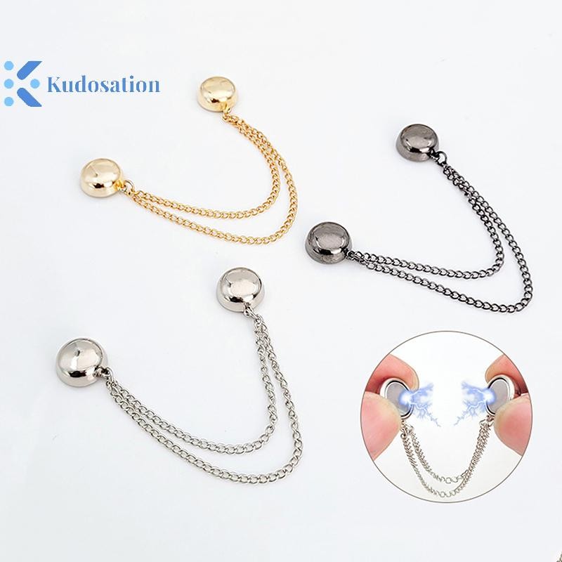 Kudosation 2 Chiếc Đa Năng Từ Quần Áo Kẹp Với Dây Xích Nút Kim Loại Kẹp Quần Áo Khăn Chân Vòng bít Cố Định Nam Châm Pin