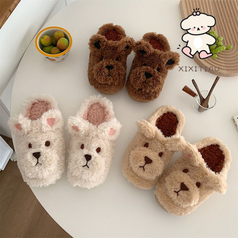Xixitiao Dép Cotton Hoạt Hình Dễ Thương Ấm Áp Nữ Thu Đông Học Sinh Sử Dụng Tại Nhà Đế Mềm