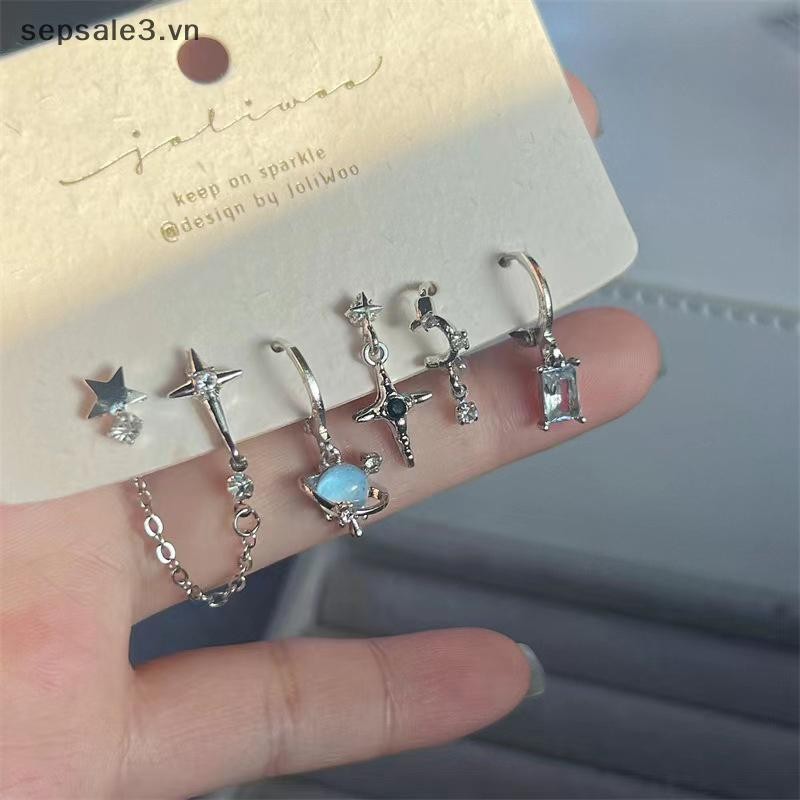 # Sepsale # 6 Cái / bộ Goth Punk Crystal Moon Cross Star Mặt dây chuyền Bông tai dành cho nữ Cô gái Tính khí Phụ kiện trang sức đa năng Quà tặng.
