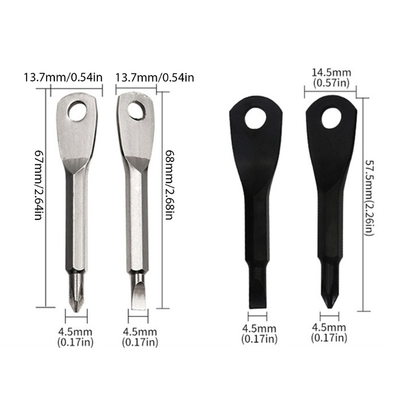 MOON Bộ tuốc nơ vít bỏ túi Mini Móc khóa Bộ dụng cụ ngoài trời Thép đen Bạc Flathead và Tua vít chéo 2 trong 1
