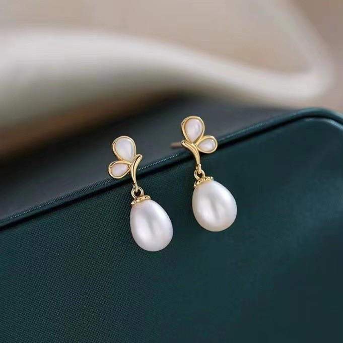 Bông Tai Ngọc Trai Mạ Vàng 14K Retro Nữ Thời Trang Phù Hợp Đơn Giản