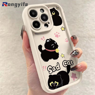 Vỏ mèo đen hoạt hình dễ thương cho iPhone 13 12 Pro Max 13 12 Mini XS Max X XR 8 7 6 6S Plus SE 2020 Vỏ điện thoại mờ màu kẹo chống sốc Vỏ mềm chống rơi