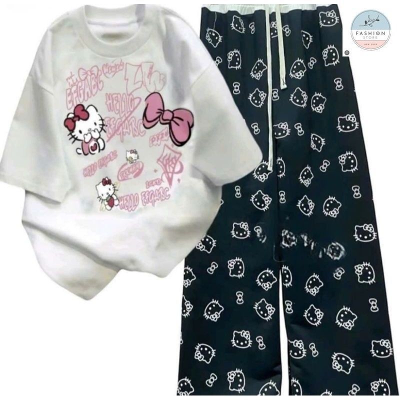 Tổng hợp các sét Bộ Quần Họa Tiết Mèo + mix áo phông Unisex form thụng tay lỡ - hình Mèo cute-QUẦN ÁO 94
