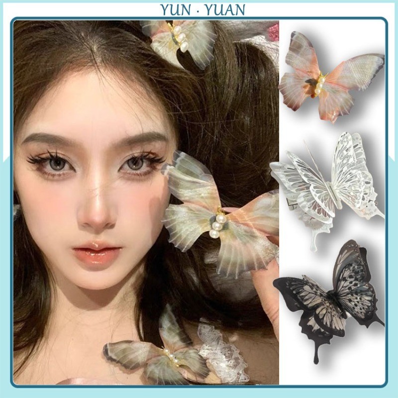 [Yunyuan] Kẹp tóc bướm bốn lớp Niche nữ ba chiều Phụ kiện tóc Grabber