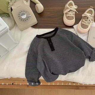 (6m-15Y) Áo thun sọc dài tay cho trẻ em Áo Hoodie cổ tròn bé trai và bé gái Hoàng tử