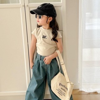 A16- Áo thun phối tay con dành Cho Bé gái chữ AR - Size 8-35Kg