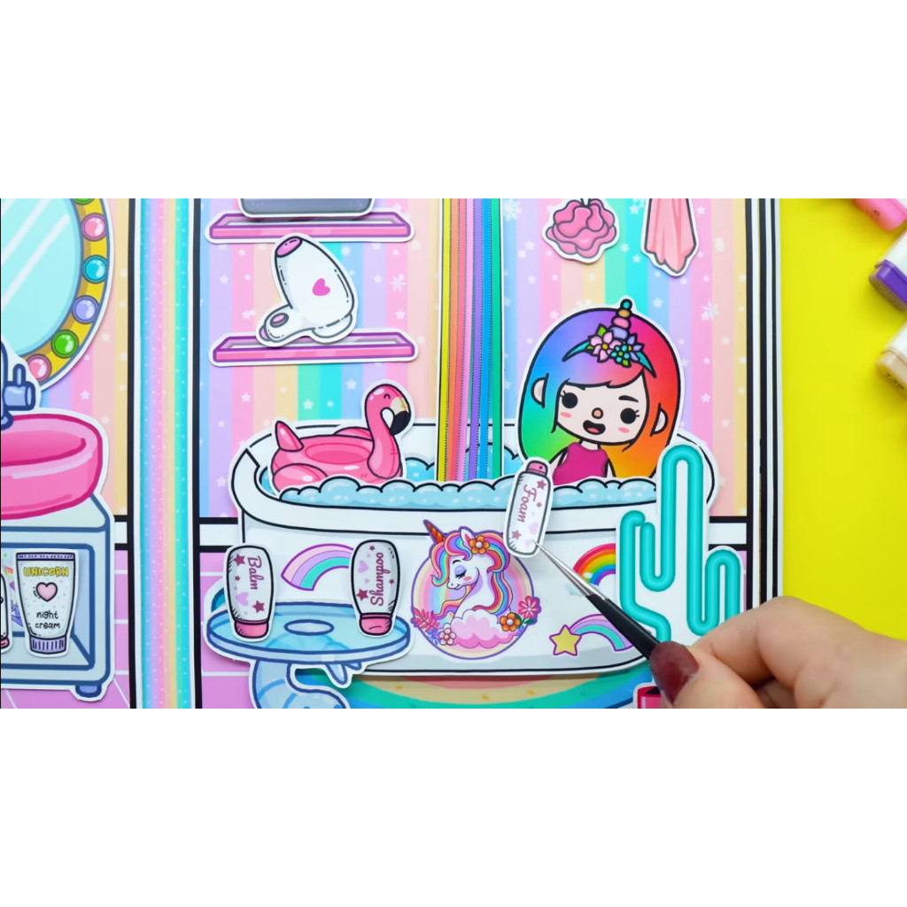 Ngôi nhà của bé Unicorn House In Quiet Book, ngựa giấy, búp bê giấy tocaboca