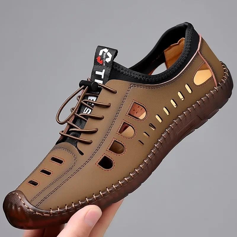 2024 Mới Mùa Hè Nam Xăng đan Thời Trang Rỗng Ra Thoáng Khí Giày Flat Business Đế Mềm Xăng đan Hombre
