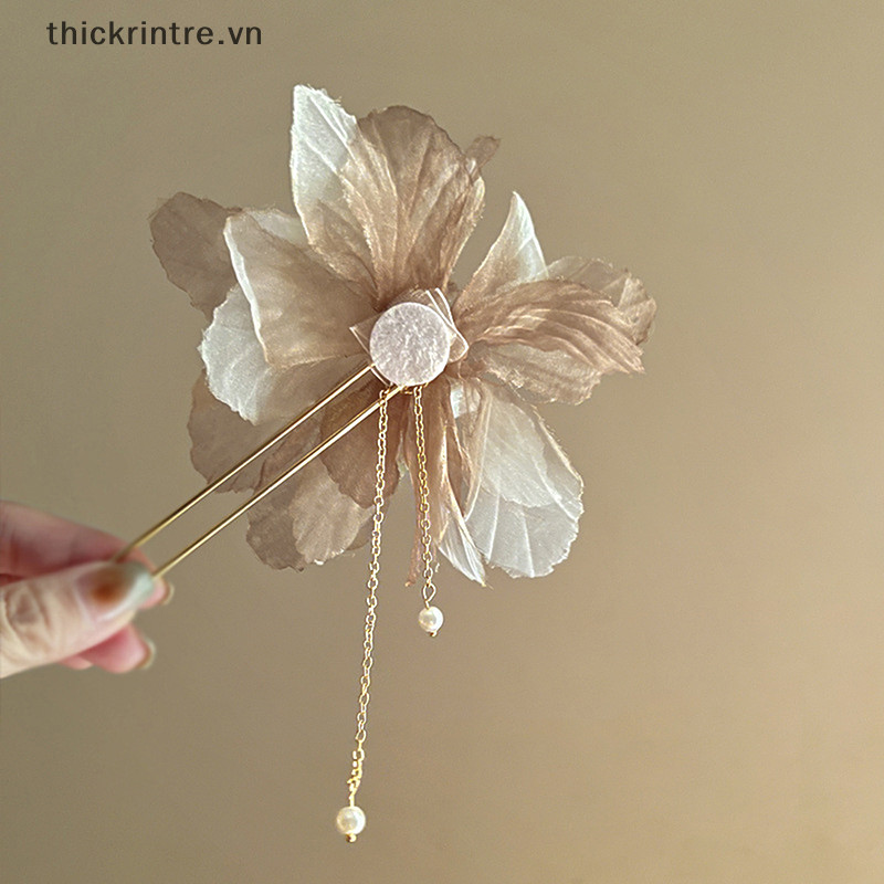 THI Hàn Quốc Cổ Voan Hoa Ngọc Trai sel Tóc Dính Hình Chữ U Tính Khí Phong Cách Trung Hoa Kẹp Tóc Cho Nữ Mũ VN