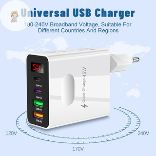 TWE 45W PD USB Type C 4 Cổng Sạc Nhanh 3.0 Cho 14 13 Pro Oneplus Điện Thoại Di Động Treo Tường VN