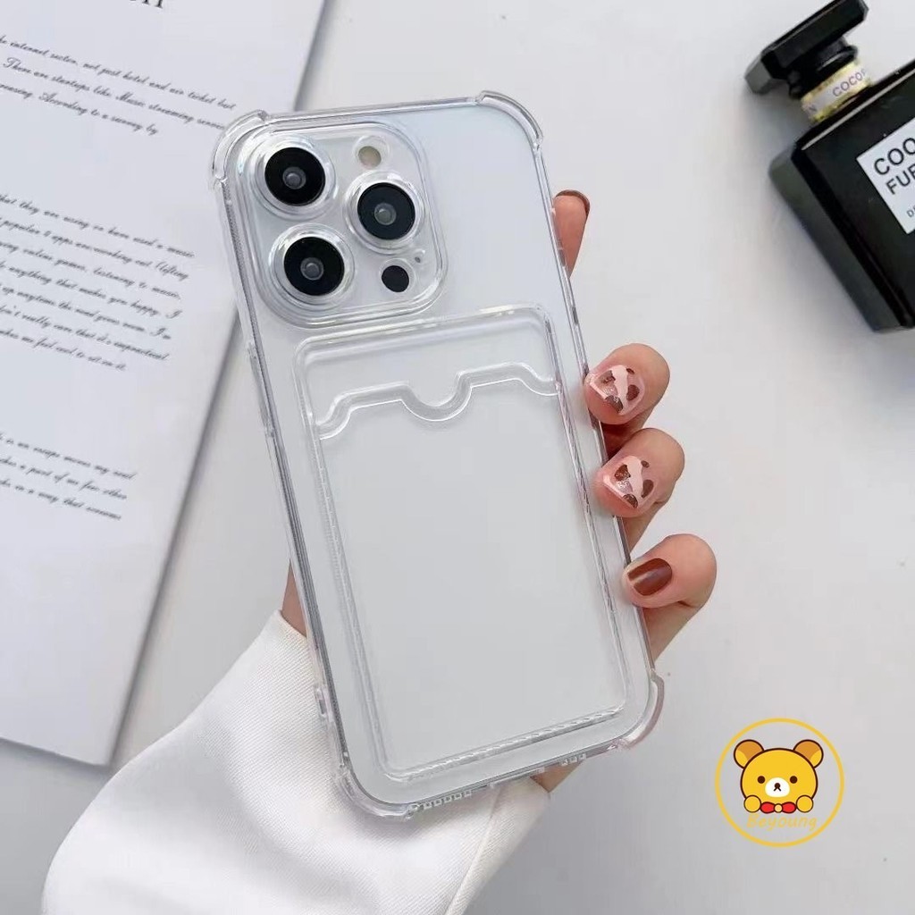 Ốp Ví Đựng Thẻ Trong Một Trong Suốt Cho Xiaomi 13T 12T Pro 12 11 Lite Poco C55 C40 C31 X6 M6 M5S X5 X3 M2 Pro NFC 4G 5G Hộp Đựng Thẻ Mềm Chống Sốc Chống Rơi