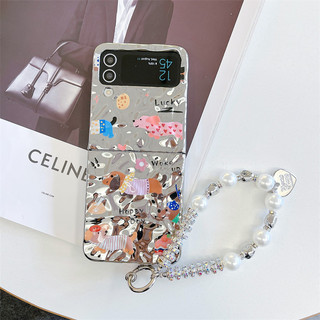 Ốp điện thoại gấp cho Samsung Galaxy Z Flip6 Flip5 Flip4 Flip3 Ốp điện thoại cứng vòng tay chó con gợn nước gợn sóng