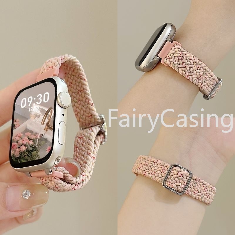 Vòng bện cầu vồng Silm nylon cho Apple watch S11 Dây đeo Ultra 2 49mm 44mm 40mm 45mm 41mm 42mm 38mm Vòng đeo tay đàn hồi Solo cho iWatch series 9 8 7 se 3 6 Band